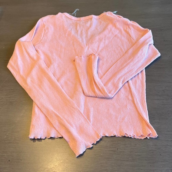 POOF New York Pink Ribbed Button-Up Cardigan Long Sleeve Ruffle Trim Size L - Picture 6 of 8
